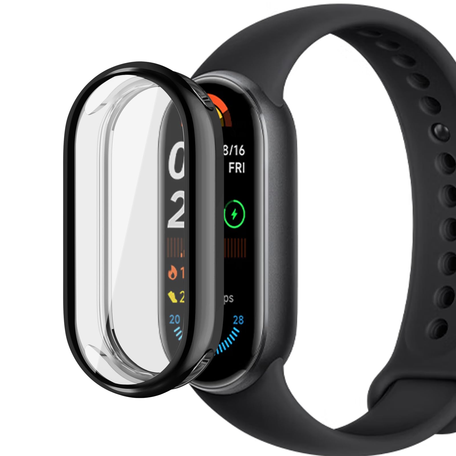 [Moahsiuny] For Xiaomi Smart Band 10/9 Case, Protective Case, Shockproof, Lightweight, Soft TPU, Easy to Install and Remove (Black)