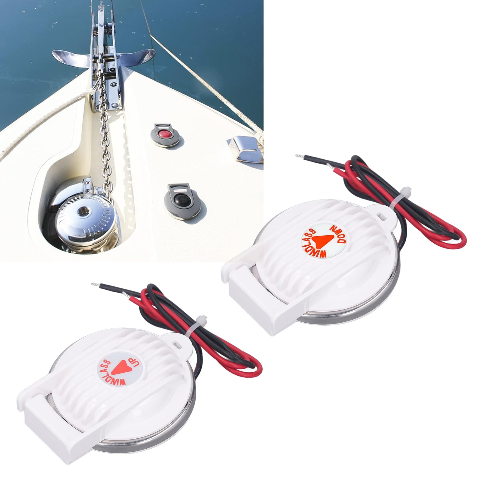 1 Pair Windlass Foot Switch with Cover for 12V or 24V Windlass, Universal Up Down Switch for Deck Anchor, PC and Stainless Steel Material, Rust Proof and Strong, Easy to Operate