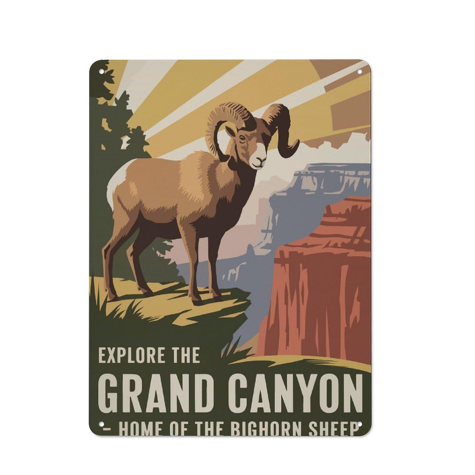 Junmoney Grand Canyon Bighorn Sheep Travel Vintage Vintage Metal Sign 40X30cm Featuring Room Wall Plaque For Flat, Dorm Room, Lounge Or Cafe