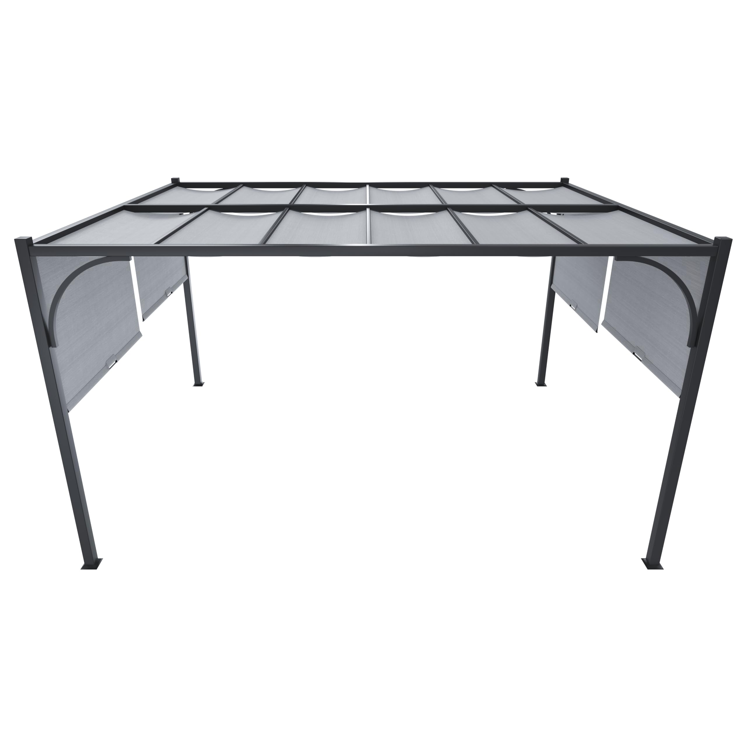 BRICOZONE Pergola Gazebo 3x4 M Struttura in Acciaio Nero con Tetto Scorrevole Telo Impermeabile Retrattile per Giardino Terrazzo Piscina Esterno Campeggio Grigio