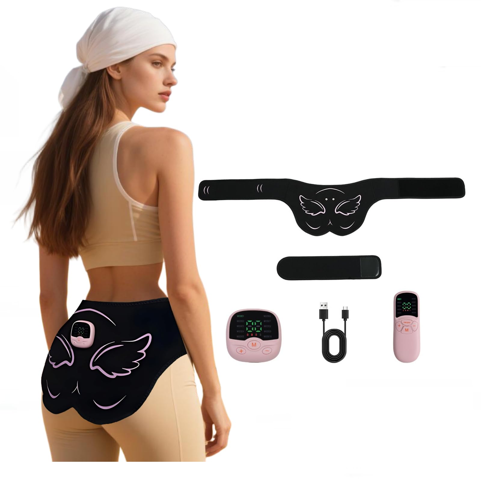 Entrenador de Cadera EMS Levantar Glúteos,30 Niveles de Intensidad,10 Modos,Masajeador Glúteos USB Estimulador ABS para Moldear el Cuerpo,Control Remoto Inalámbrico,Cinturón Extensible