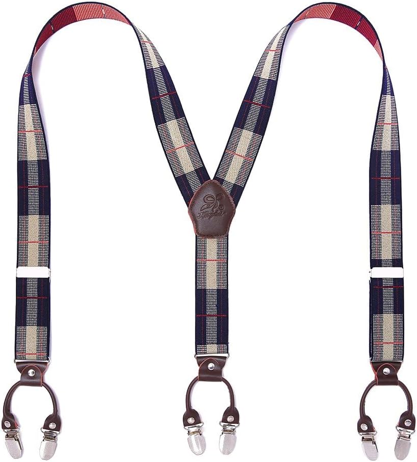 Cowhide Leather Mens Braces for Trousers with Strong Clips Y Style Gift Box Heavy Duty Braces 3.5cm Wide One Size Suspenders Adjustable for Men and Women