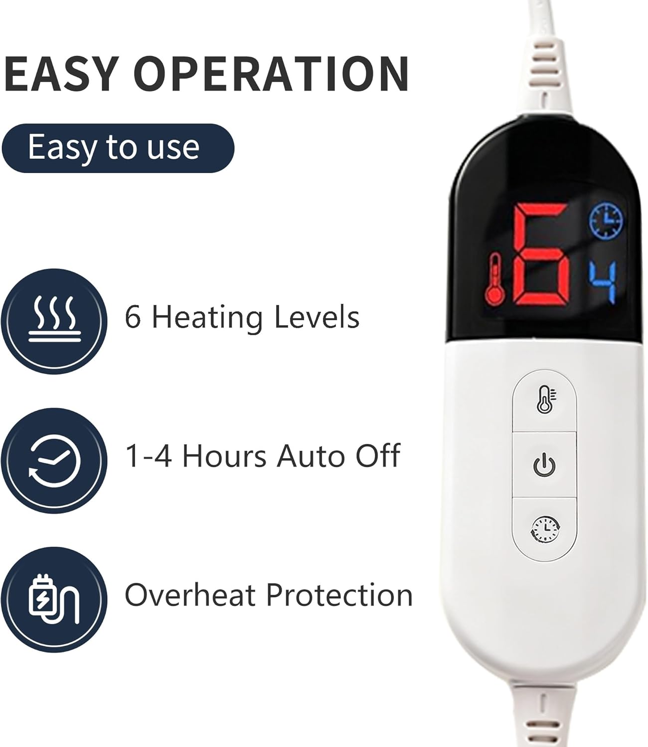 Electric Heated Throw Faux Rabbit Fur Electric Blanket with 6 Heating Levels & 1-4 Hours Auto Off, Fast Heating Washable Heated Blanket with Over-Heat Protection, ETL Certification, Charcoal Gray - Image 3