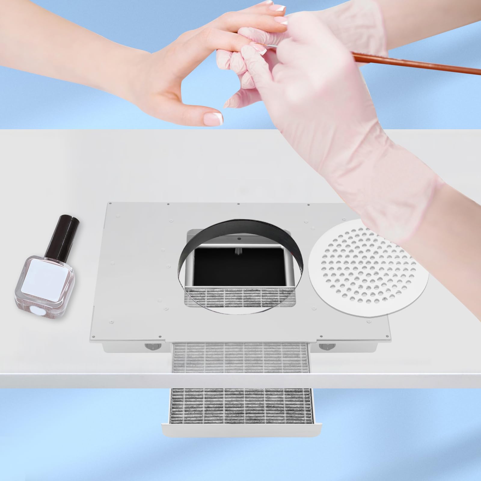 100W Nail Dust Collector, Desktop Built in Machine Suction Vacuum Fan Cleaner Kit w/Filters, Professional Dust Collector Extractor for Nail Polishing, Electric Dust Suction Machine for Nail Salon