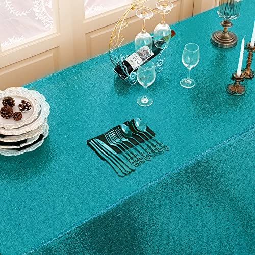Kirsooku Teal Sequin Tablecloth Glitter Sparkly Iridescent Shimmer For Rectangle Table Cloth Decorations For Birthday Party Halloween Decor Supplies Event Wedding Table Covers #TOP4