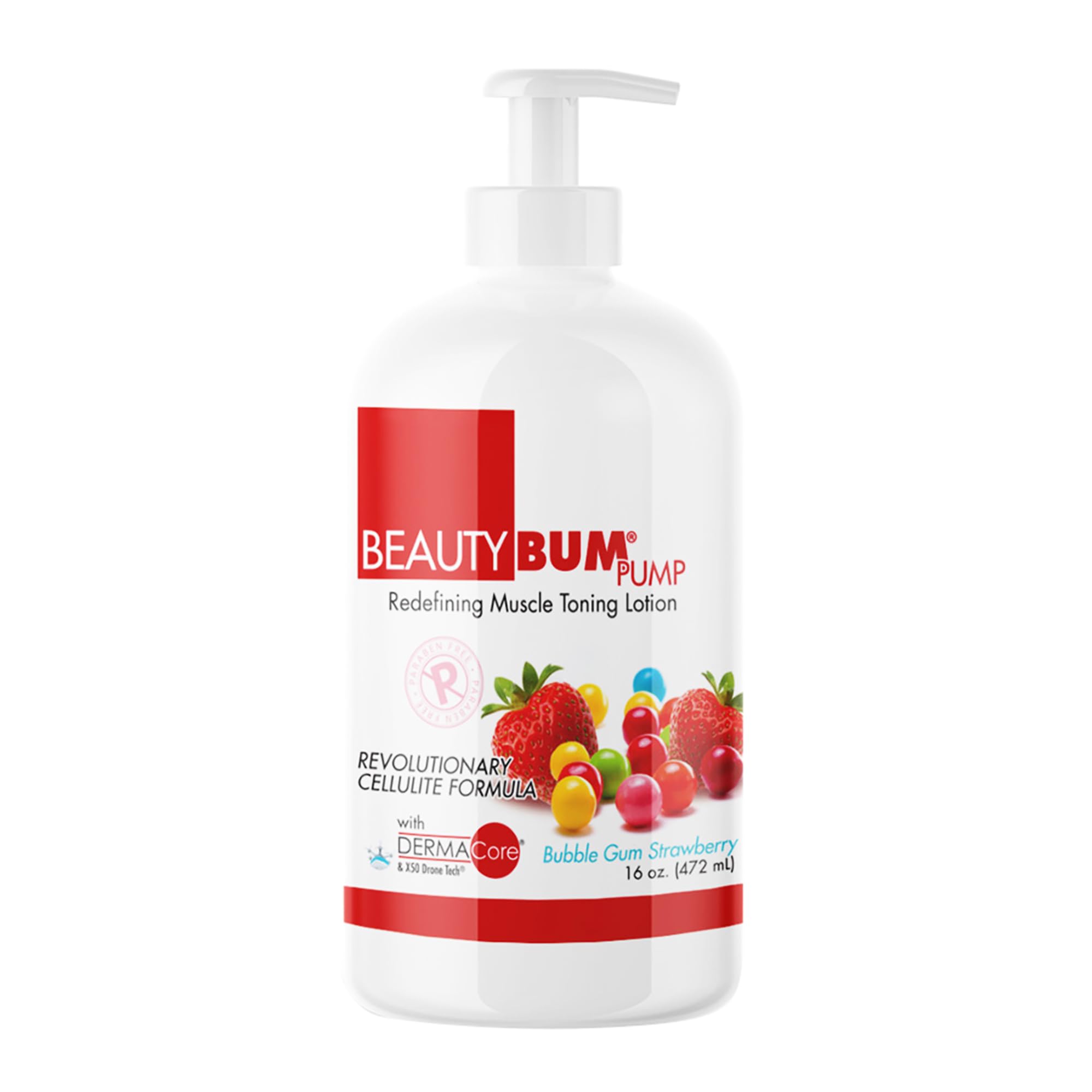 BeautyFit BeautyBum Pump Redefining Muscle Toning Lotion - Strafft und Strafft die Haut - modelliert und strafft Problemzonen - Bubble Gum Strawberry - 473 ml