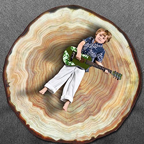 Alfombra redonda anillo de árbol 3D con relieve étnico lavable para sofá 4