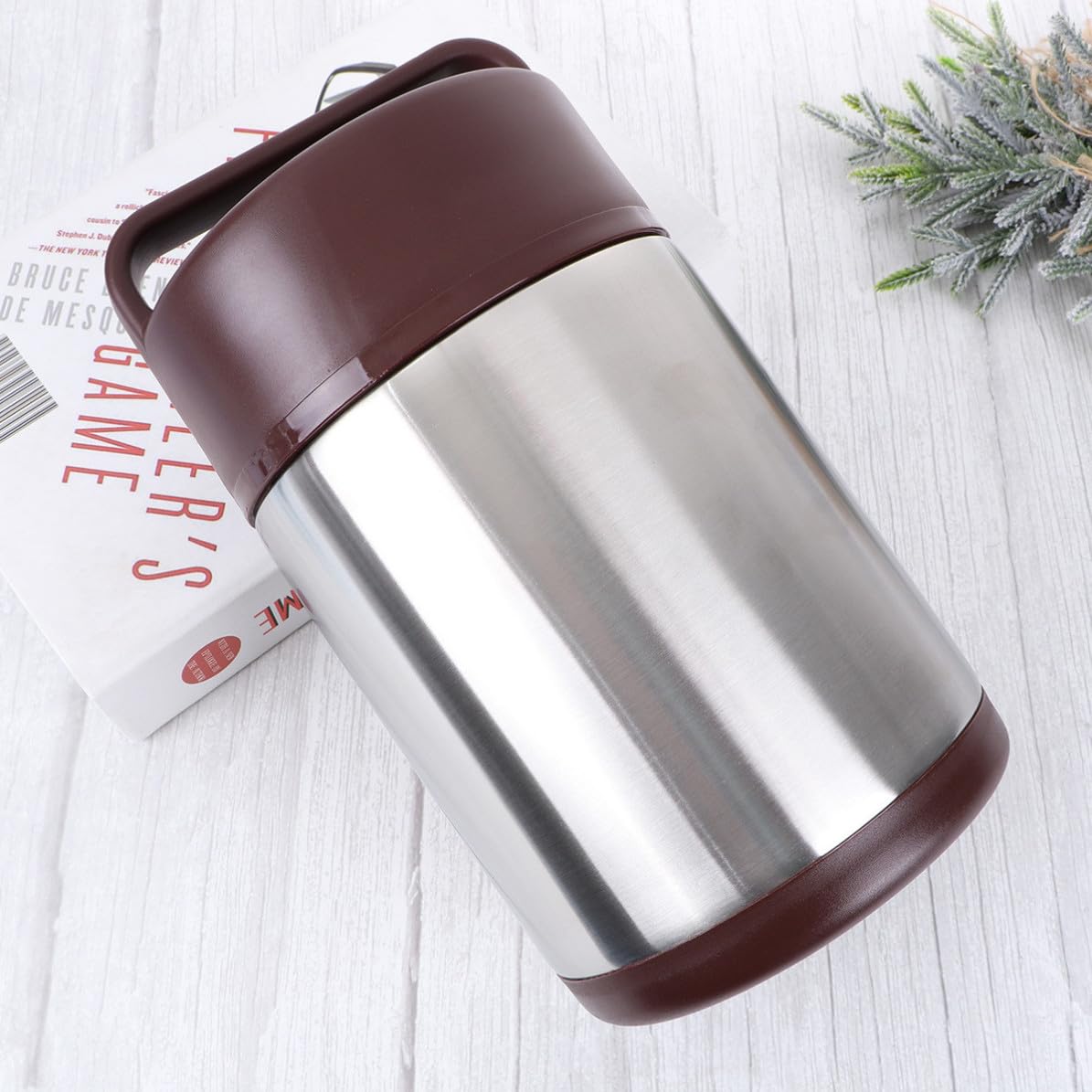 KICHOUSE Fiambrera Térmica de Acero Inoxidable Doble Capa y Capacidad de 2l, Diseño Tapa de Cierre Rápido para Oficina y Viajes