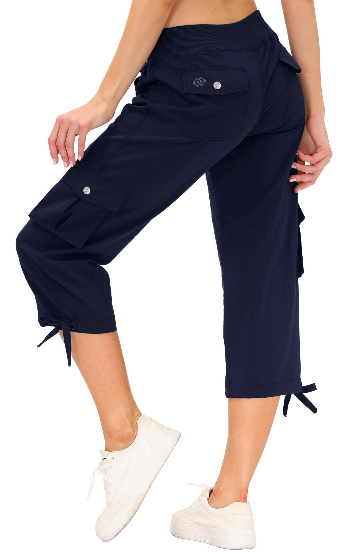 MoFiz Capris pour femme avec poches, coupe ample, décontracté, habillé, léger et baggy pour la randonnée, bleu marine, Taille 3XL