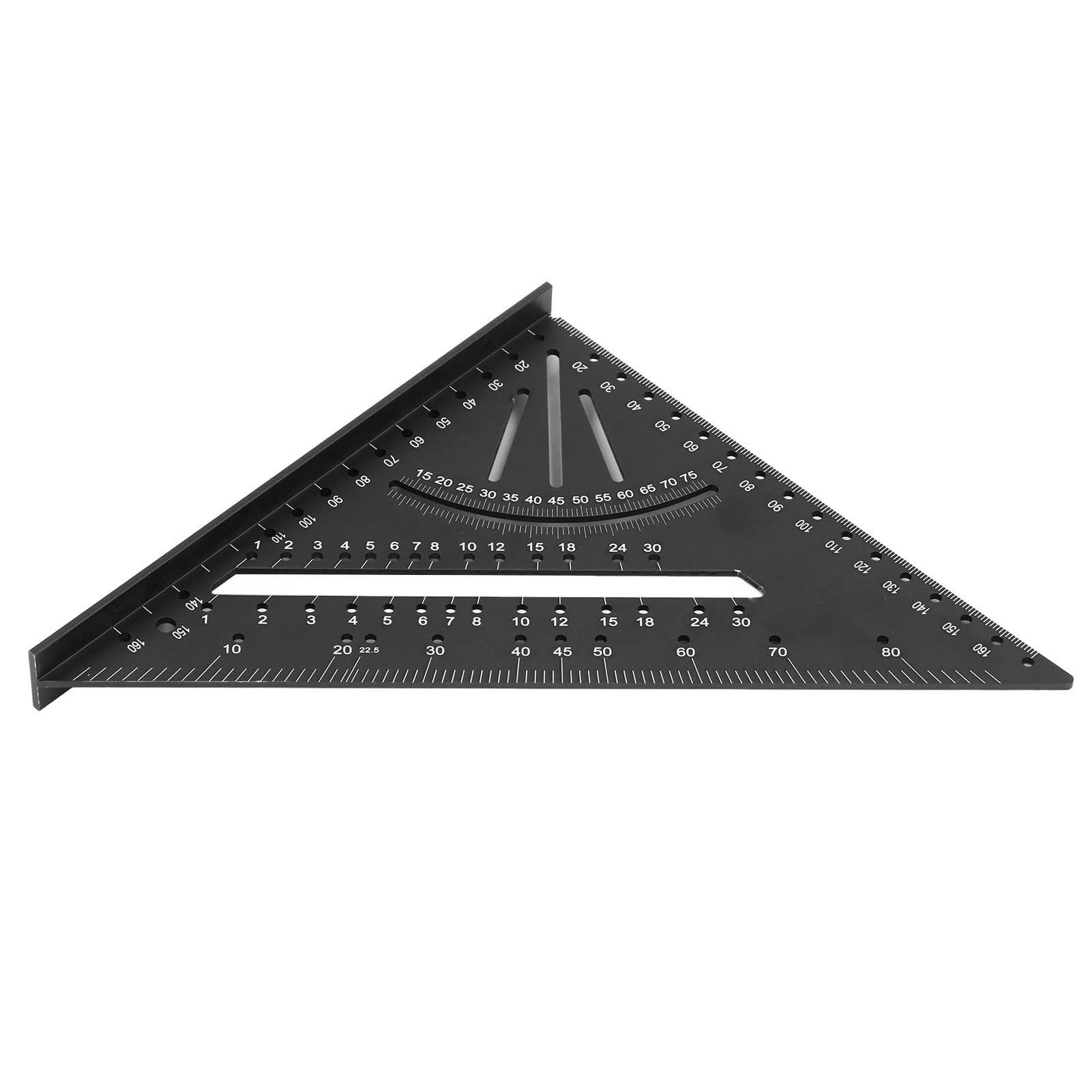 Righello Triangolare in Alluminio, Righello Triangolare per la Lavorazione del Legno con Scale Precise a 30°, 45°, 60° e 90°, Righello ad Angolo retto metrico inciso.
