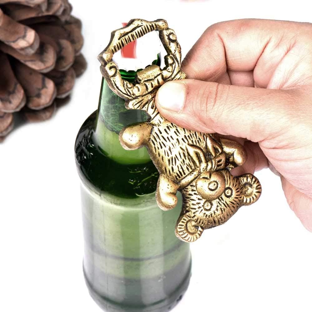 Indian Shelf Heavy Duty Beer Bottle Opener | Teddy Bear Bottle Openers | Brass Gold Beer Bottle Openers | Wine Bar Accessories and Decor