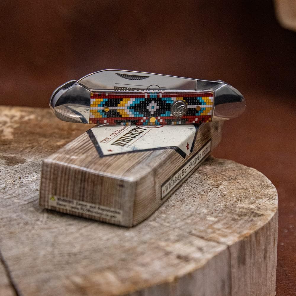 WHISKEY BENT HAT CO. Traditional Canoe Folding Knife 3.63" Closed Length 440C Stainless Steel Blades (Desert Bead)