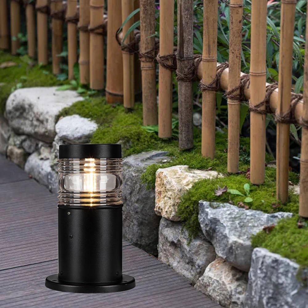 Mengjay Lámpara de Pilar Exteriores Moderno,IP23 Impermeable Luces de jardín Lámpara de poste Exterior,LED Faros de Columna Farola Jardín E27 Lámpara de exterior para Villa Balcón Terraza (D)