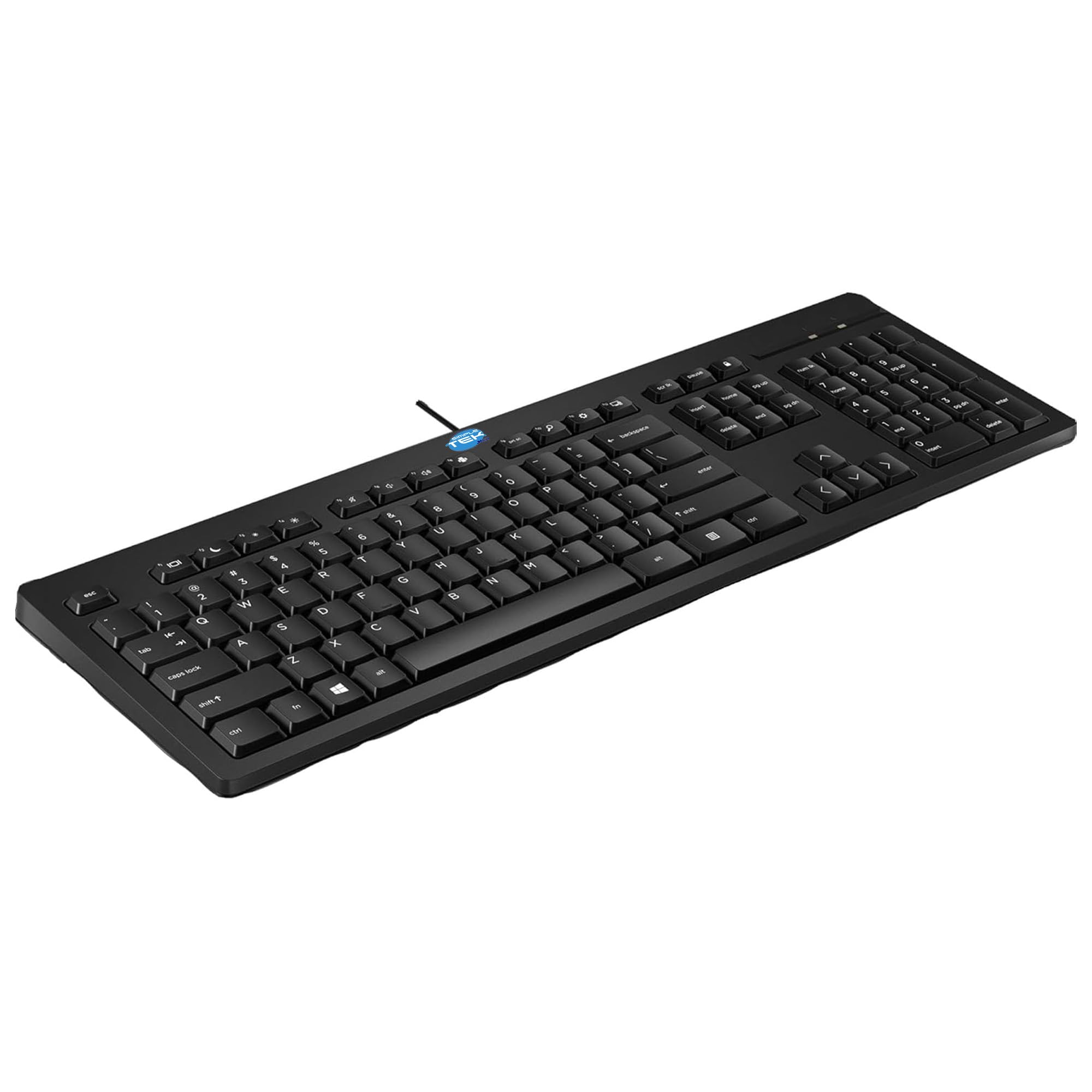 SIMPLETEK Przewodowa klawiatura USB z międzynarodowym układem QWERTY (US), pełnowymiarowa, ciche klawisze, długi kabel