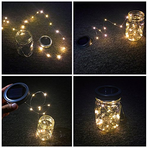 Solar Mason Jar Lights, 4 Pack 30 Leds Waterproof Fairy Firefly String Lights Build-In Glass Mason Jar, Best Patio Garden Decor Solar Hanging Lanterns Outdoor Warm White (4 Pack-Mason Jars Included) #TOP2