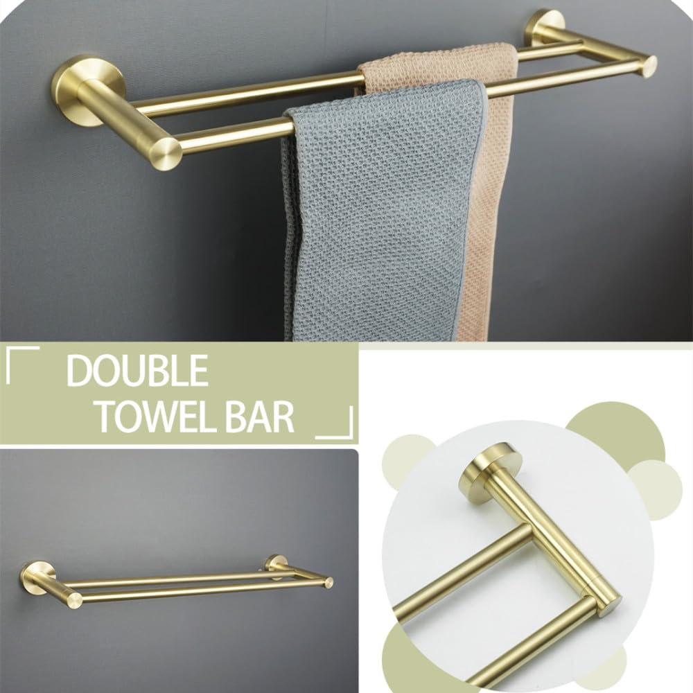 Estante de Montaje en Pared de Oro Cepillado, Accesorios para baño, Soporte de Papel, toallero, Barra, Barra, Gancho para Bata, Accesorios de baño, Barra de Toalla Doble BG