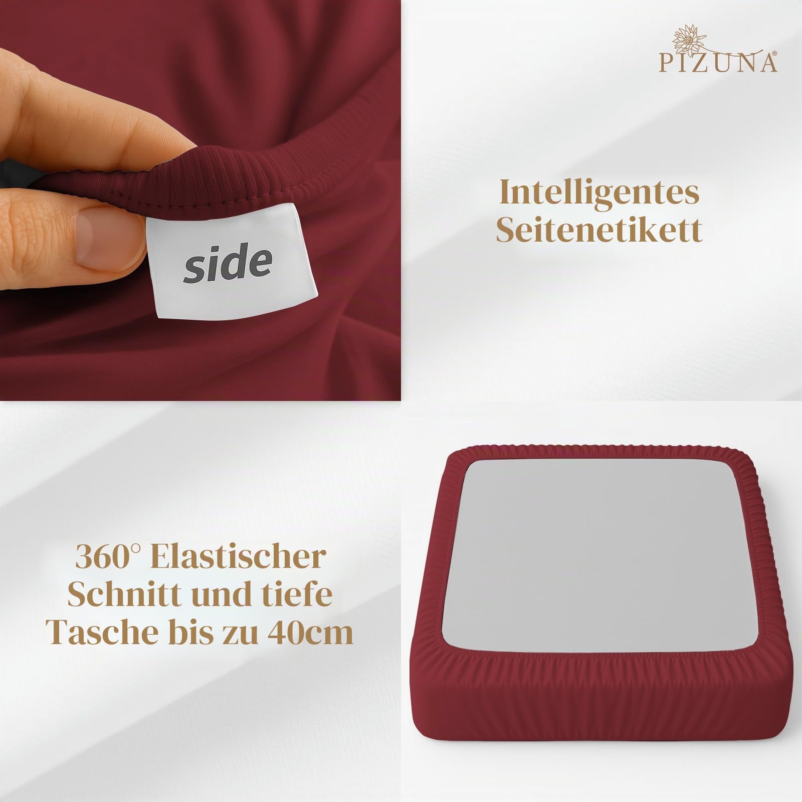 Pizuna 800 Fadenzahl Baumwolle spannbettlaken 170x200-180x200cm Rio-Rot, 100% Langstapelige Baumwolle Spannbetttuch, Weiche Mako Satin-Webart passt bis zu 40 cm Matratzenhöhe Mako Satin