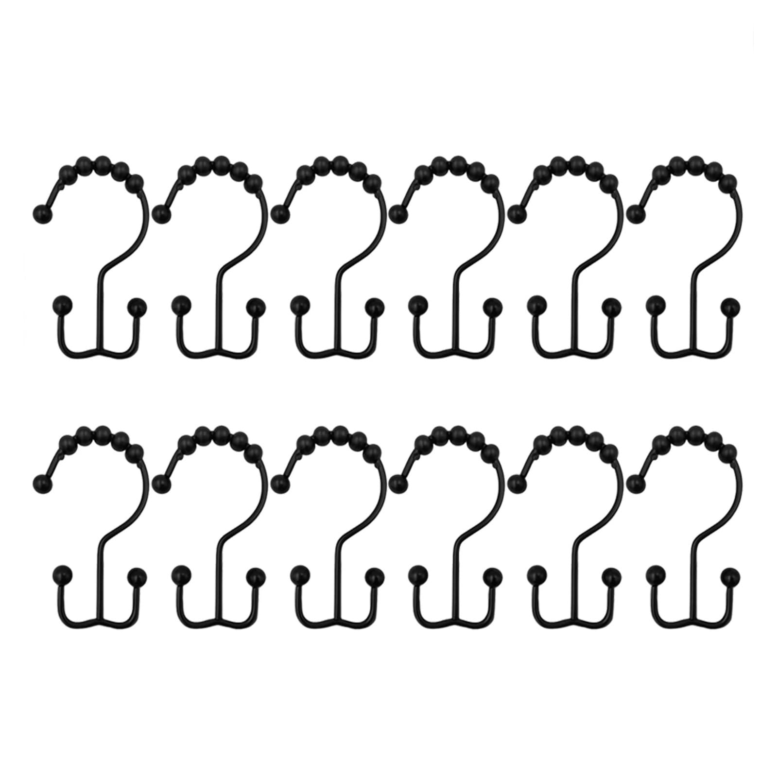 Curtain Hooks 12pcs Double Sided Shower Glides Rollers Multipurpose Rings(Black)