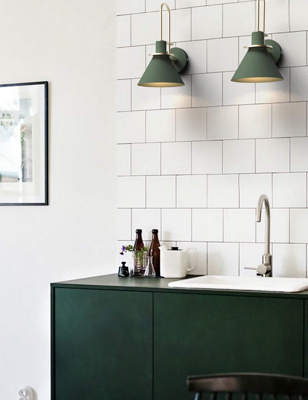 Miroir phare de salle de bains vintage en fer vert de qualité supérieure E27