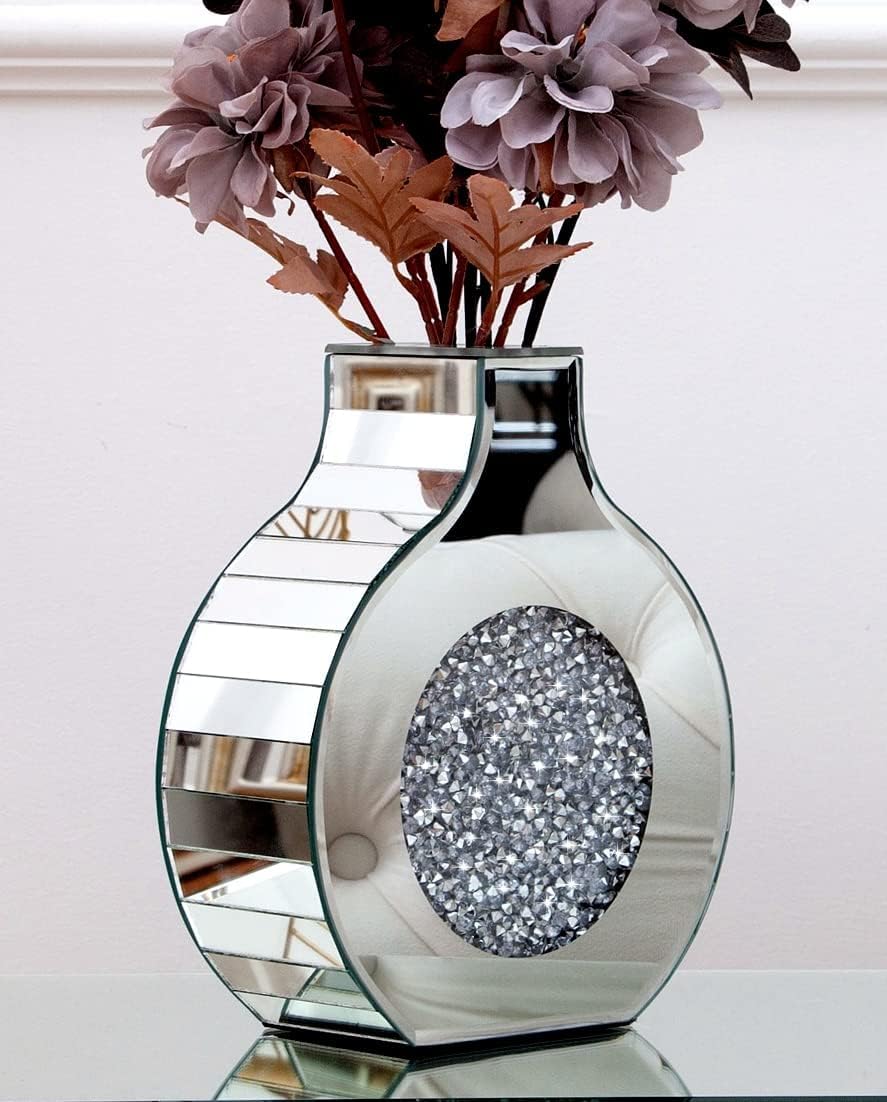 Jarrón Decorativo con Espejo de Plata, Jarrón de Diamantes de Lujo, Se Puede Insertar con Flores Secas Y Pampas Grass, Se Puede Usar como Sala De Estar, Decoración De Oficina, Altura 23 cm