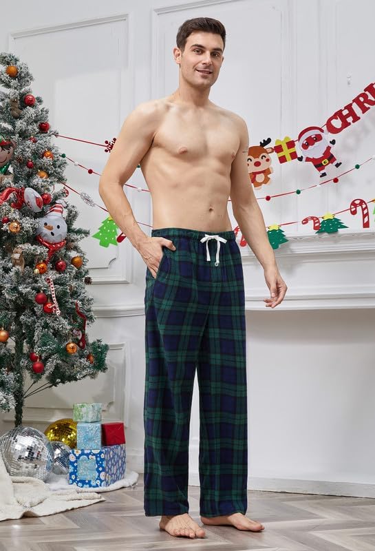 U2SKIIN Mens Fleece Pajama Pants, Warm Plaid Lounge Pj Bottoms for Men with Pockets Soft - Image 2