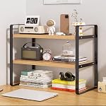 Hbluefat Desktop Organizer Shelf, 2-Tier Multipurpose Tabletop Storage Bookshelf, Small Wooden Countertop Storage Rack for Home Office Kitchen (Wood+White)