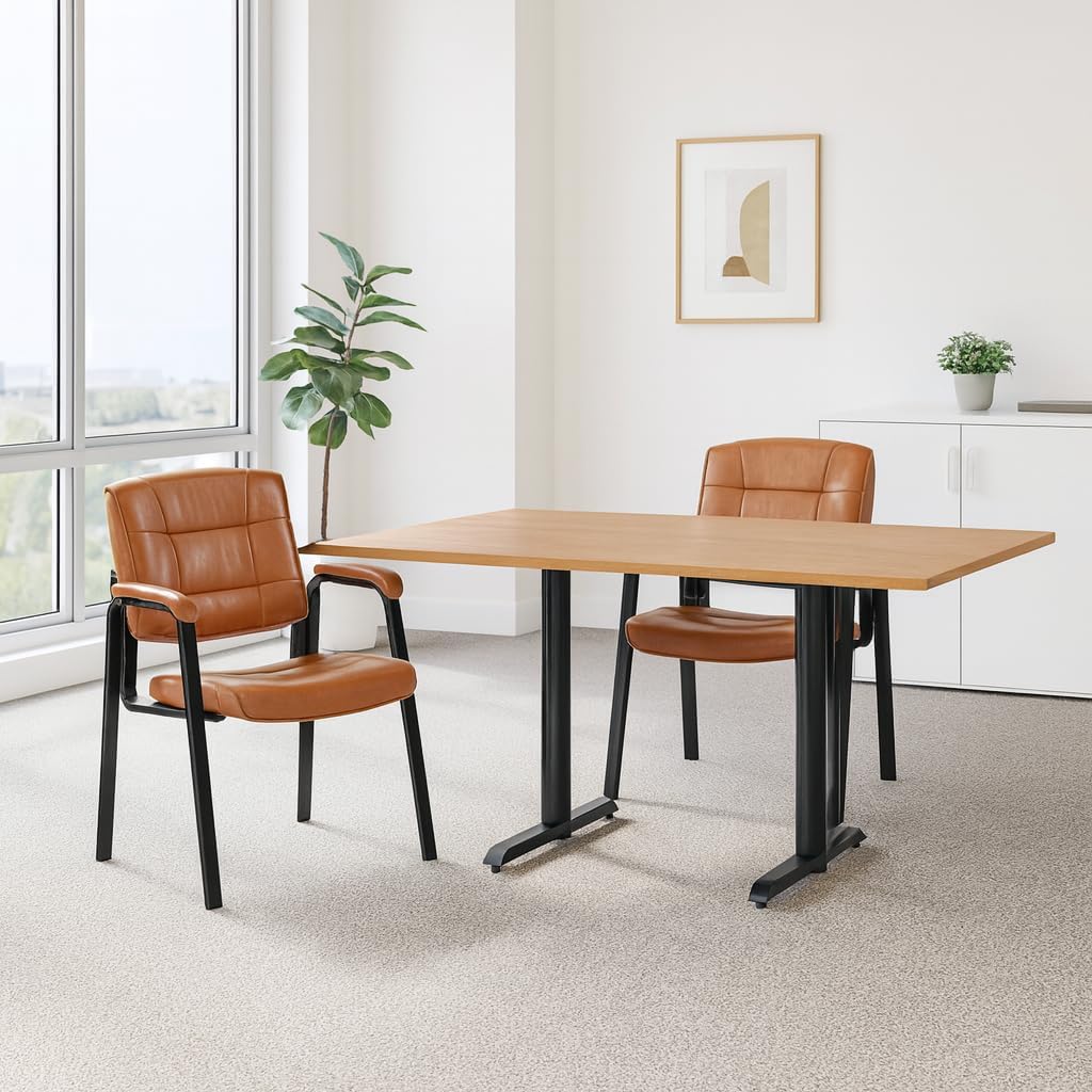 Naomi Home Faux Leather Stackable Office Guest Chairs – Reception Chairs with Armrests for Lobby, Clinic, Medical Waiting Room or Conference Room Seating - Caramel, Set of 2