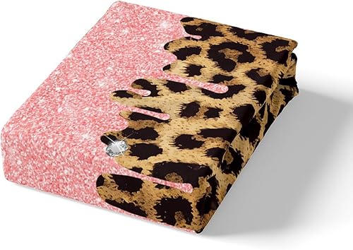 Miniatura 5 de Manfei Juego de funda de edredón de leopardo marrón, tamaño matrimonial, juego de ropa de cama de 3 piezas con purpurina rosa para decoración de