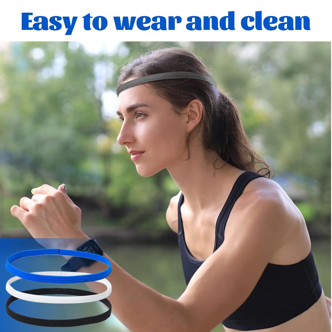 6 Piezas Cinta Pelo Deporte, Cinta Pelo Hombre, Niño Mujer Deporte Diadema Deportiva Elásticas Antideslizante Ppara Yoga Fútbol Jogging-Negro Blanco y Azul
