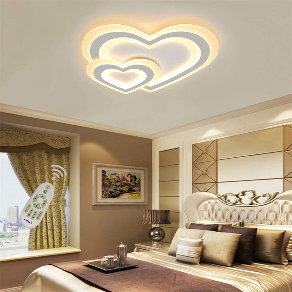 Moderno LED Lámpara de Techo Regulable Niña Chico Niño Dormitorio Plafón Luz de Techo con Mando Distancia, 40W Corazon Diseño Sala Estar Cocina Baño Deco Luz Pantalla de Acrilica L50*W48cm