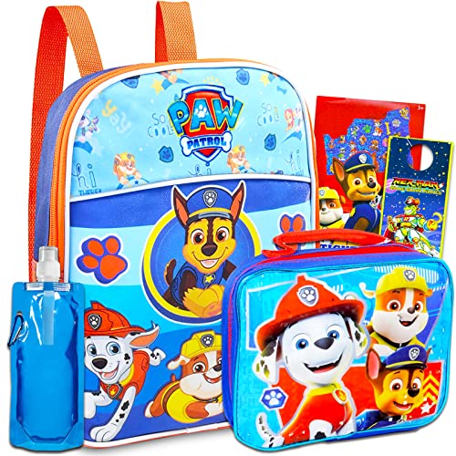 Paw Patrol Mini Backpack With Lunch Box For Kids, Boys ~ 5 Pc School Supplies Bundle With 11" Paw Patrol School Bag, Lunch Bag, Water Pouch, Stickers, And More #TOP23