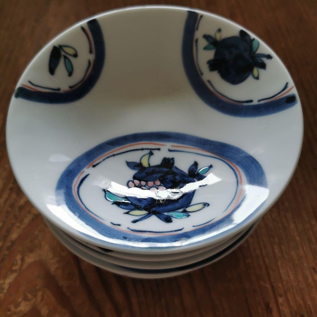 作家物 ざくろ柄手描きの器 脚付き刺身皿 浅小鉢 花甕購入５枚一組セット 作家物 ざくろ柄手描きの器 脚付き刺身皿 浅小鉢 花甕5