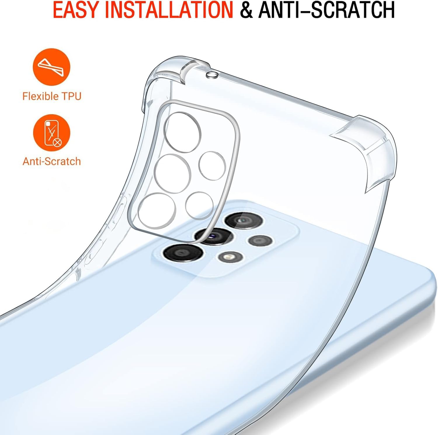 iVoler Cover per Samsung Galaxy A53 5G, Antiurto Custodia con Paraurti in TPU Morbido e 3 Pezzi Pellicola Vetro Temperato, Ultra Sottile Trasparente Silicone Protettiva Case