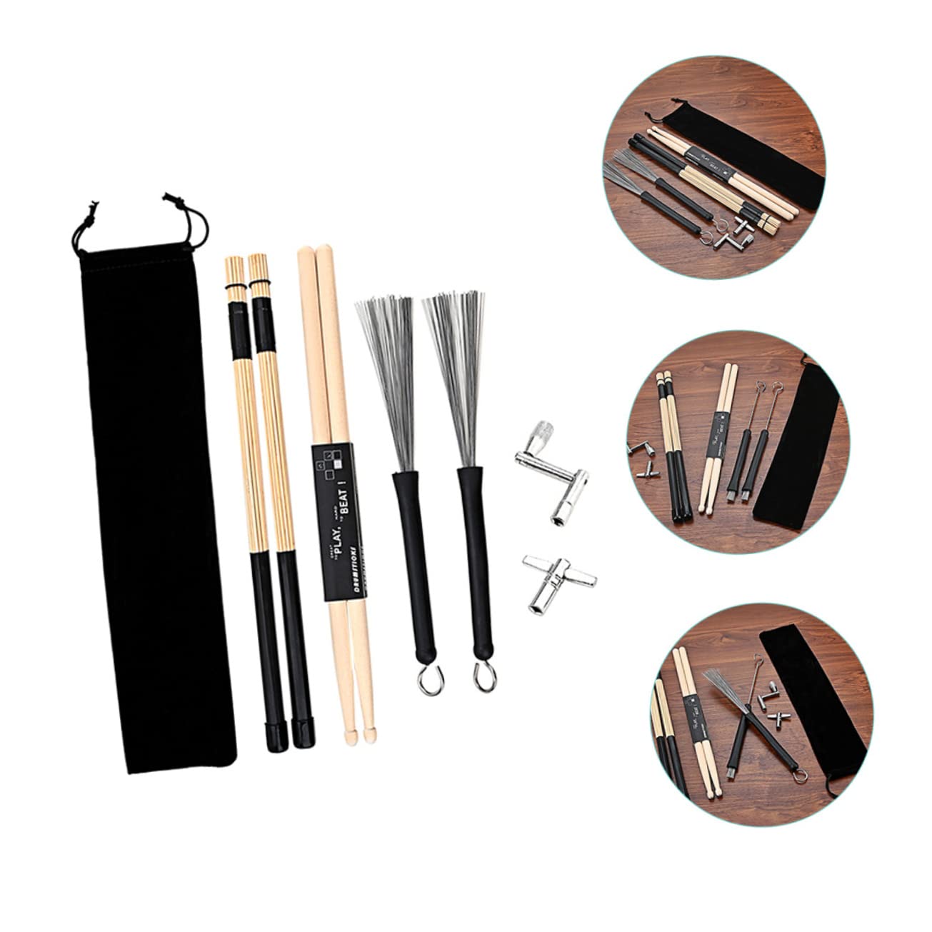TOYANDONA 1set Bacchette e Chiave Accordatura Per Batteria Spazzole Professionali Per Jazz Strumento Per Musicisti e Principianti Design e Facile Usare