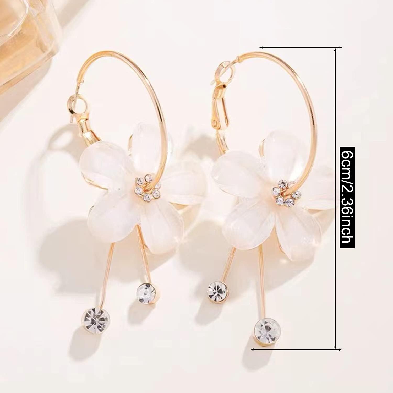 Elegant Romantic Bohemian Crystal Acrylic Rose Flower Dangle Drop Earrings Five Leaves Exaggerated Round Hoop long Tassel Earring for Women Statement Jewelry Gifts image 2