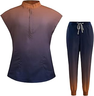 Conjunto de ropa quirúrgica médica para mujer, teñido anudado, cuello alto, elástico, con 2 bolsillos laterales, pantalones de yoga cónicos, suaves y resistentes a las arrugas