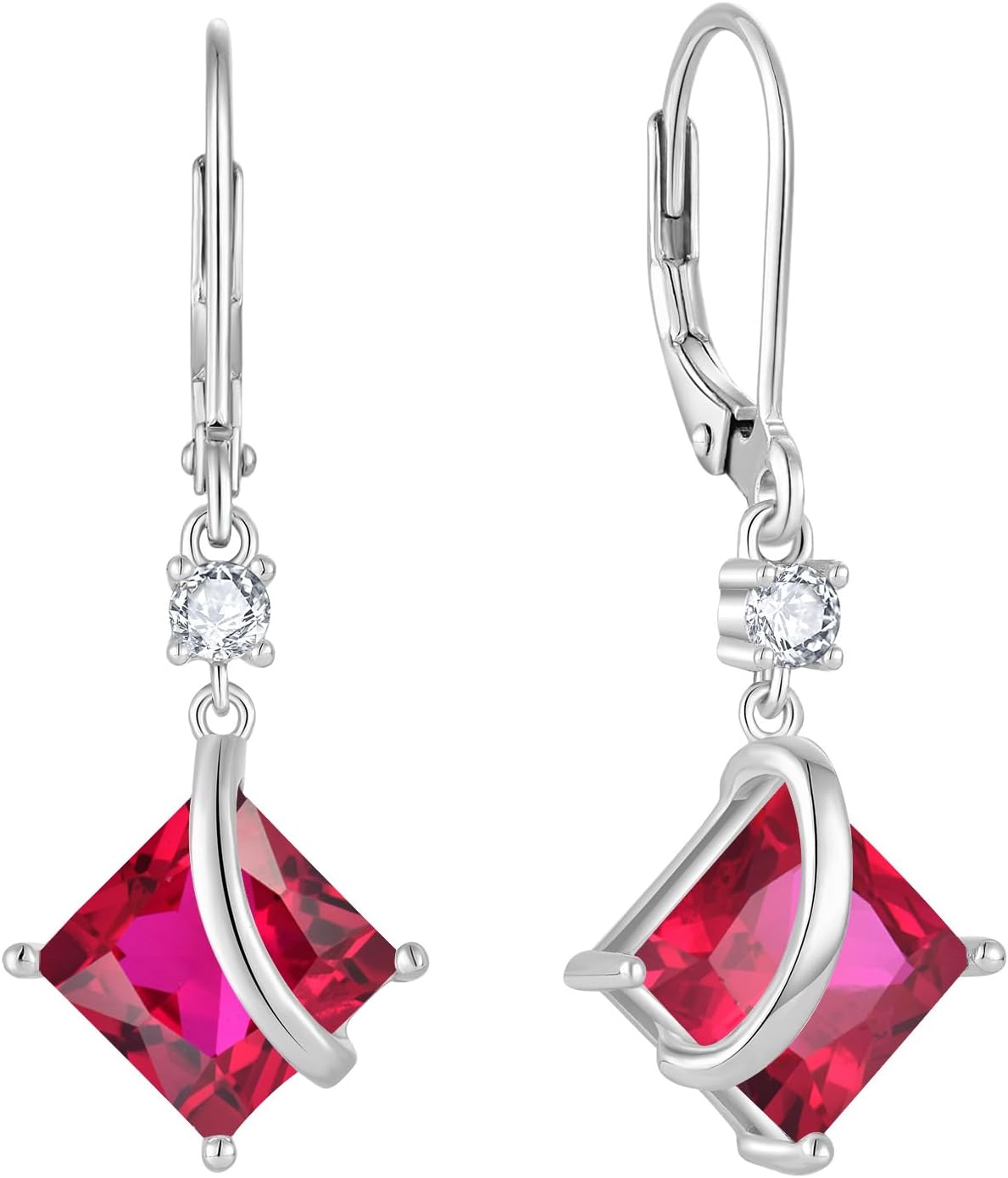 Square Princess Cut Drop Dangle Earrings 925 Sterling Silver Solitaire Leverback Earrings Birthstone Jewelry Gifts for Women