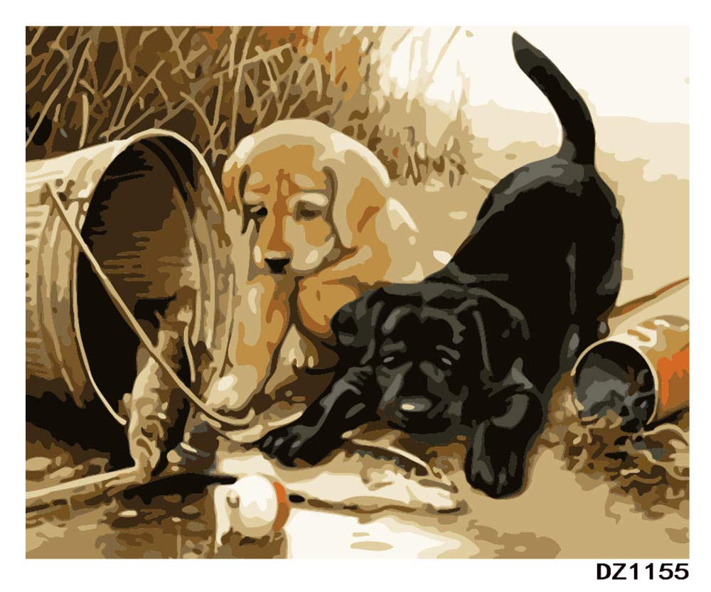 Diy Digital Painting Paint By Numbers Dog Animal Number Frameless Dog 4050 Animal @1155 Two Dogs Wangcai No Inner Frame 40X50