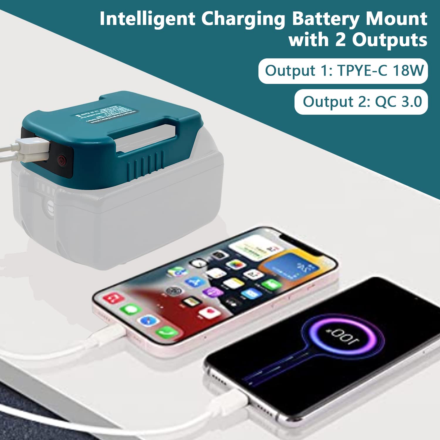 2 Pack USB Ladegeräte Adapter für Makita 18V Akku, mit USB & Type-C Phone Charging Adapter Schnelllade Akkuadapter (nur Adapter)