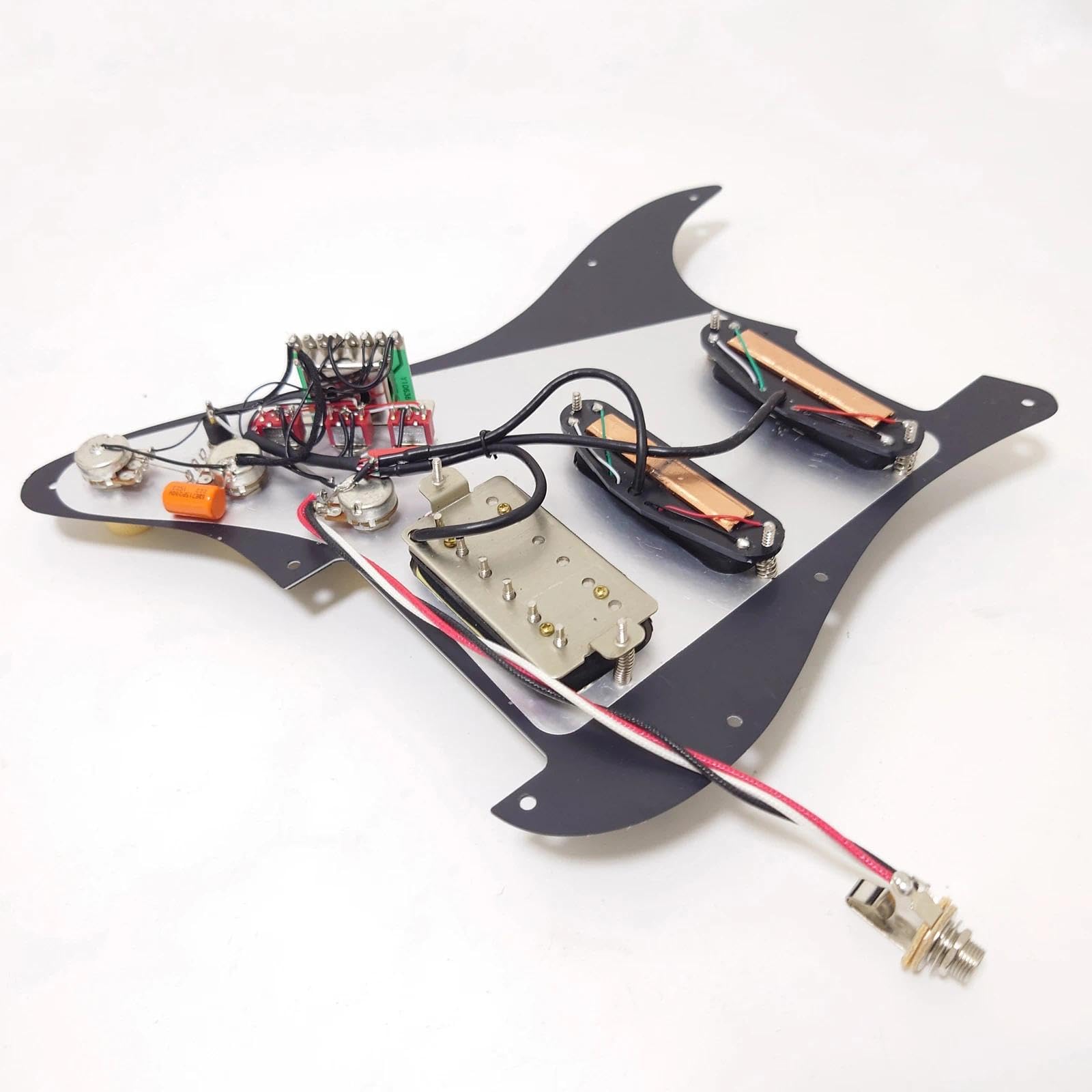 Juego de golpeador precableado para guitarra, bobina Splittin SSH Alnico 5 pastillas Humbucker para Fender USA/México Stratocaster piezas de repuesto (negro)