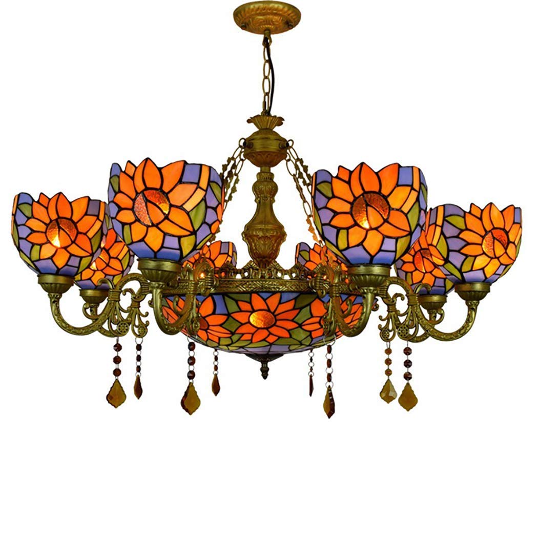 YNIYUJKL Retro Chandelier Simple Tiffany-Style Stained Glassretro Art Chandelier With Inverted Ceiling Pendant Lamp For Bedroom