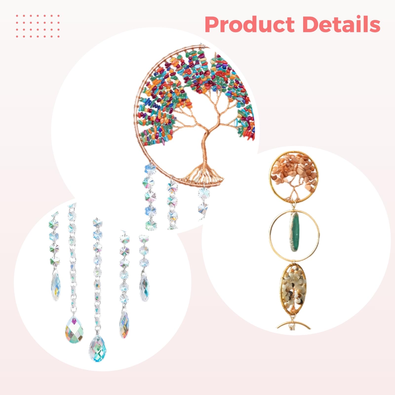 Traumfänger Wandbehang, großes Lebensbaum-Achat und Strass-Sonnenfänger-Set, ideal für Schlafzimmer und große Räume, mit lebendigen Kristallen und goldenem Drahtrahmen