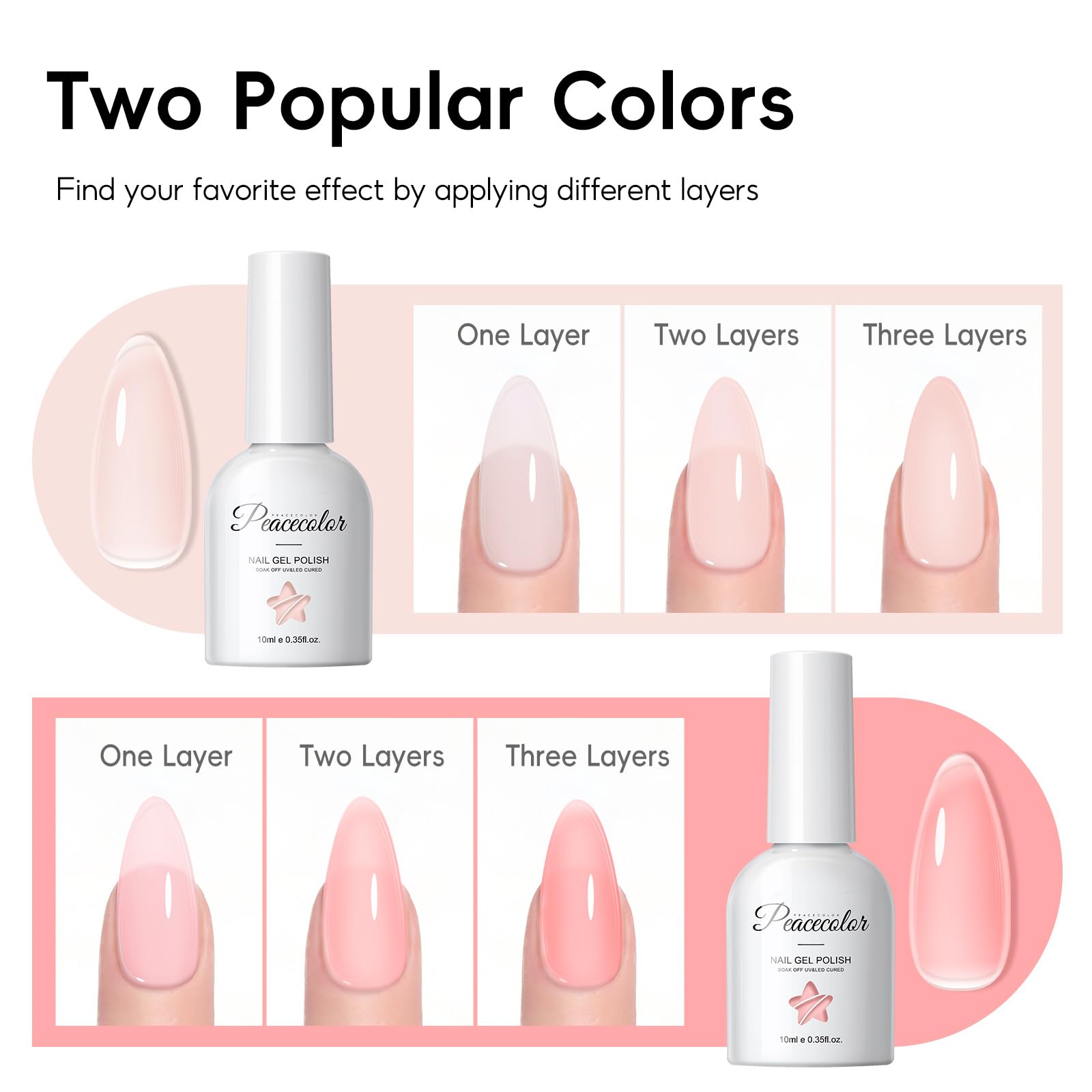 PEACECOLOR Tips für Gelnägel, 240Pcs Nageltips Kurze Mandel & Medium Mandel, Nude Rosa Jelly Nail Polish mit Top Coat, Mini UV Lampe für Nägel, Nagelkleber