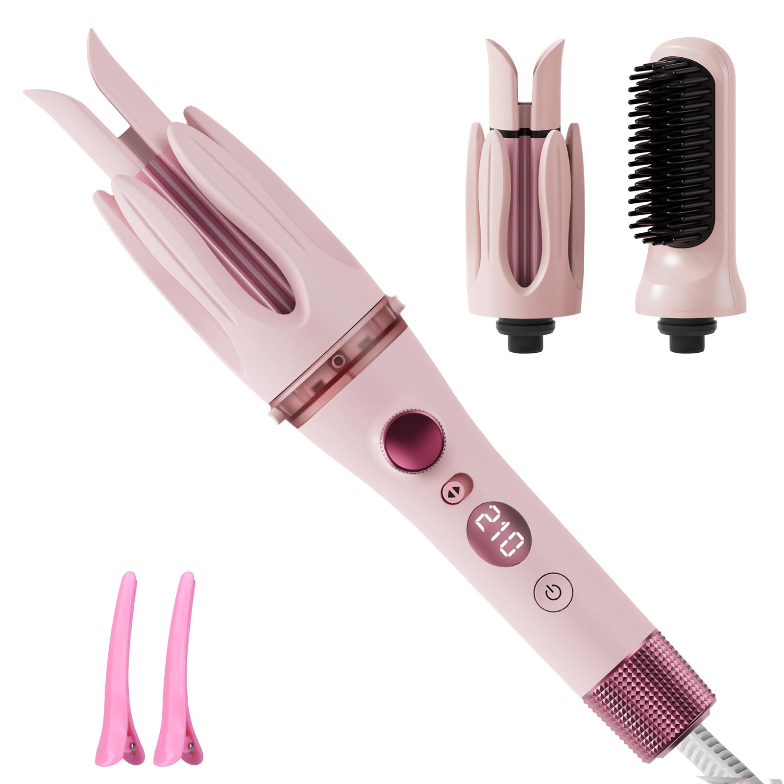 LtYioe Fer à boucler automatique 3 en 1 (28 bigoudis et brosse lissante de 32 mm) Rotation 2 voies et fente bidirectionnelle (anti-pincement), écran LCD, revêtement céramique, protection anti-brûlure