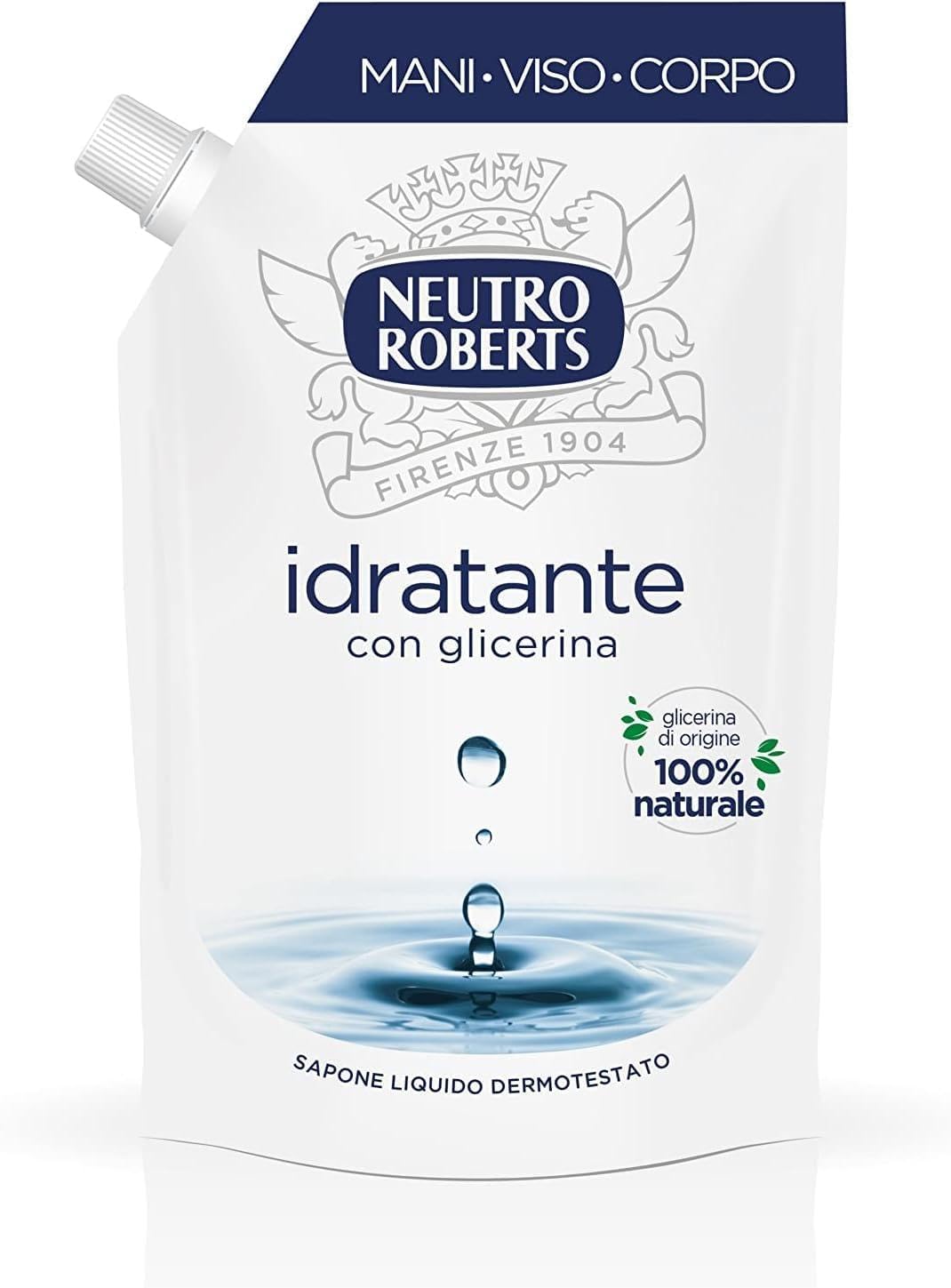 Neutro Roberts Sapone Liquido Ecopouch Idratante Con Glicerina, Ricarica Ecologica di Sapone Liquido per Le Mani, Dermatologicamente Testato, Senza Sapone, Flacone da 400 ml