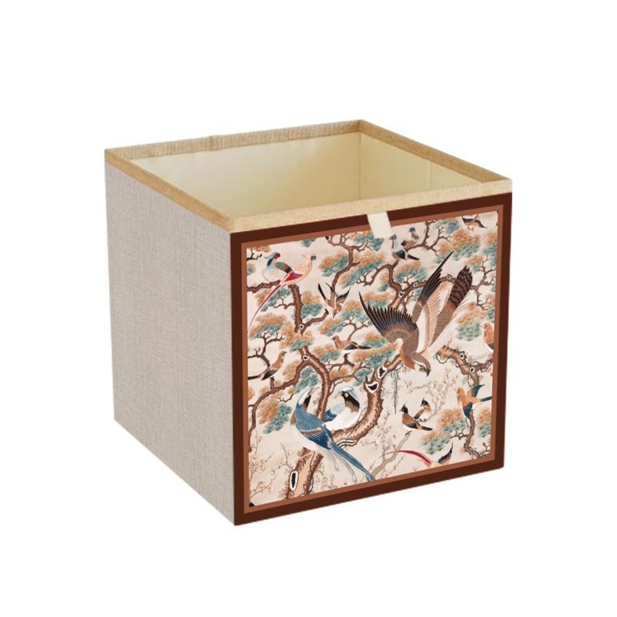 Surwin Collapsible Storage Boxes, Vintage-style Prints Oxford Fabric Storage Cube Unit, Organiser Basket Bin Drawers Containers for Closet Shelf Home Utility Room (Magpie,13x15x13in)