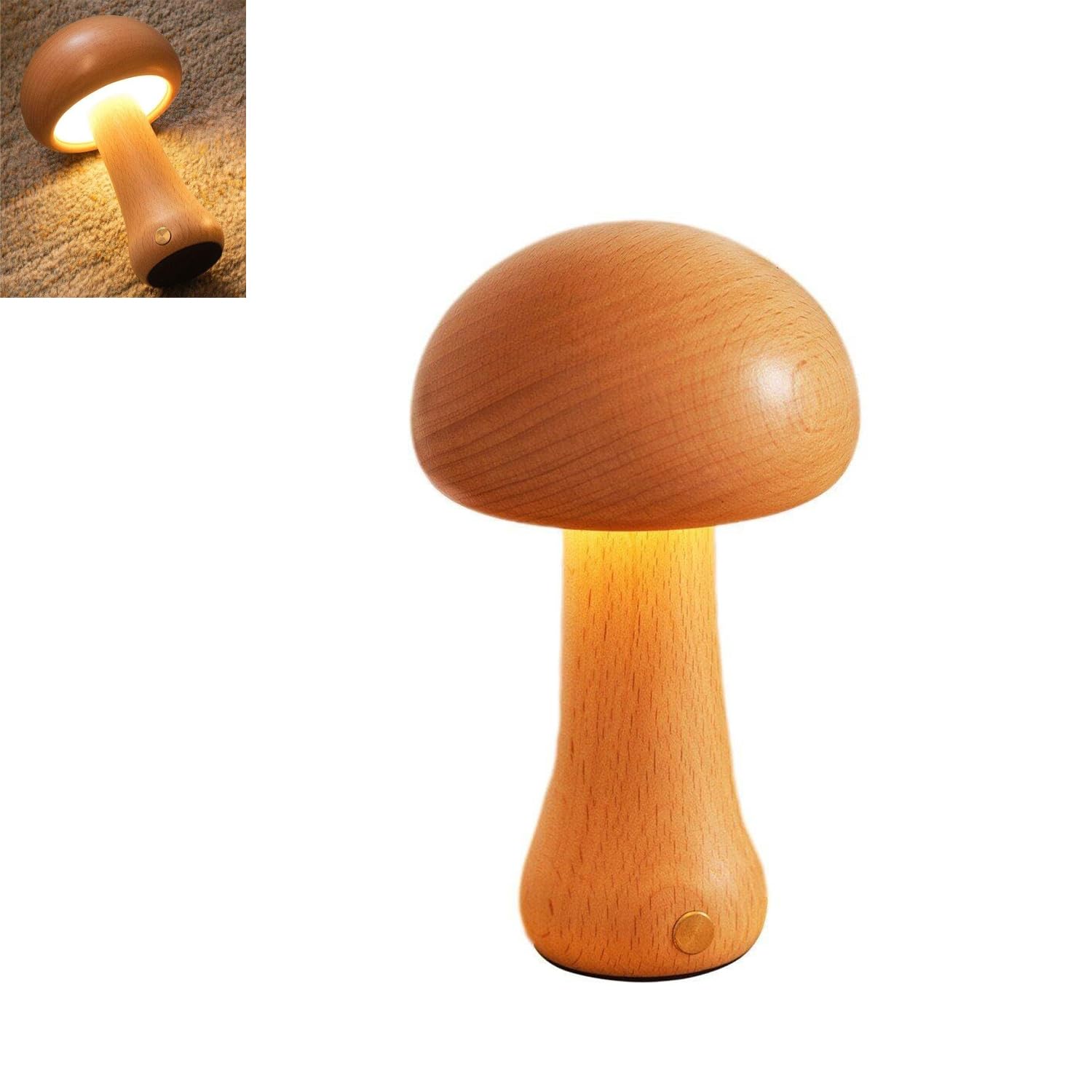 Urocza mała lampa biurkowa w kształcie grzyba, lampka nocna, drewniana lampa stołowa w stylu vintage, dekoracja grzyba, ładowanie USB, przełącznik dotykowy, regulowana lampka nocna do sypialni,