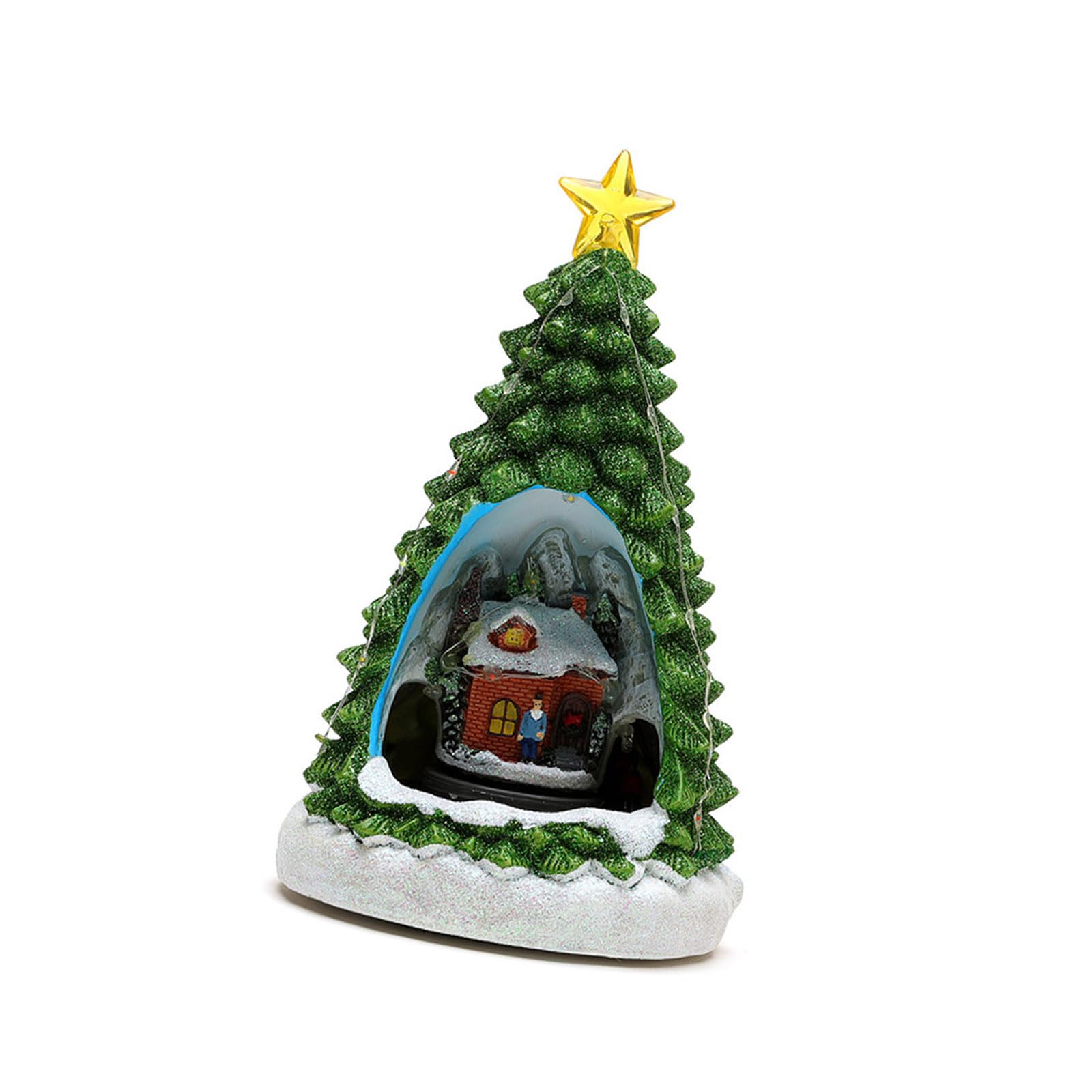 Hsioluted Christmas Tree Figurine Music Box with Train Resin Music Box with LED Light for Men Women Kid Birthday Musical Village with Train