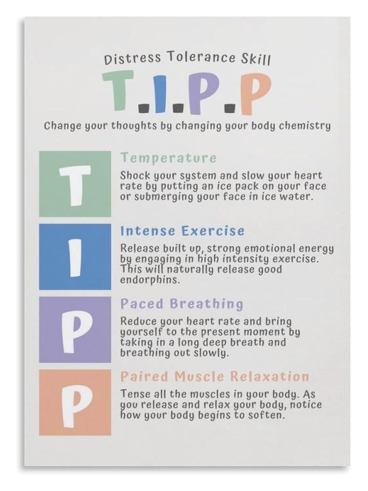 NWPNLXEA TIPP Technique Poster DBT Skills Reference Chart for Trauma Informed Care and Counseling Practice