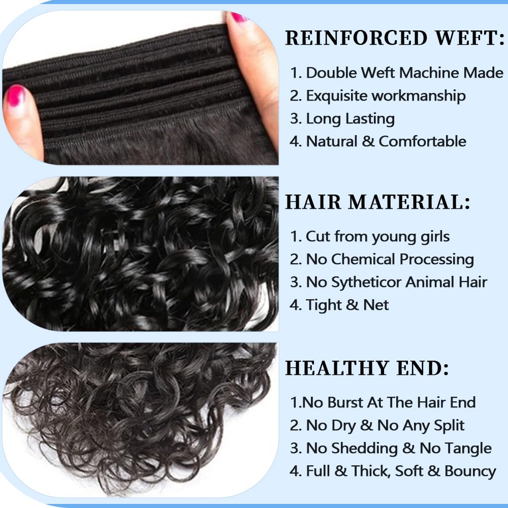 Brazilian Virgin Water Wave Human Hair 3 Bundles 24 26 28 inch 100% Unprocessed Wet and Wavy Human Hair Bundles Long Inch Double Weft Human Hair Weave Natural Black Color for Black Women - Image 3